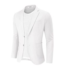 This linen suit made of hight quality cotton linen fabric, which is lightweight, breathable, soft and durable. Professional suit fabric and exquisite tailoring keeps this blazer sharp. This casual sport coat with notch lapel, regular fit, two button closure, left chest real pocket, two real side pockets, inside a real pocket, light shoulder pad. Finished by excellent stitching, this sport coat blazer has a linen texture specially designed for western men, will really make you minimalistic, elega Business Cotton Sport Coat With Pockets, Office Sport Coat With Welt Pockets In Cotton, Office Cotton Sport Coat With Welt Pockets, Cotton Sport Coat With Welt Pockets For Office, Casual Slim Fit Blazer With Suit Collar, Office Cotton Sport Coat With Long Sleeves, Single Button Cotton Sport Coat With Lapel Collar, Solid Single Breasted Cotton Blazer, White Slim Fit Blazer For Work