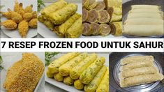 several different types of food are shown in this collage with the words 7 resep frozen food unto sahir