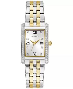 Caravelle - Women's Dress Crystal Accent Two-Tone Stainless Steel Bracelet Watch 22mm Dress Crystal, Stainless Steel Tanks, Crystal Watches, List Ideas, Roman Numeral, Watch Model