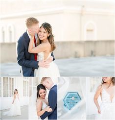 the bride and groom are posing for pictures