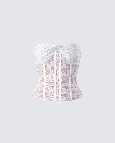 Slip into something magical with this white lace corset top ✨ With twist detailing, boning, and bust pads, this lined stretch lace piece is the perfect staple piece full of whimsy 🤍 Chic White Corset With Built-in Bra, Feminine Underbust Corset With Built-in Bra, Feminine Fitted Tube Top With Built-in Bra, Lace Corset With Sweetheart Neckline And Built-in Bra, White Underbust Corset With Built-in Bra, White Underbust Bodice With Built-in Bra, Sleeveless Lace Corset With Built-in Bra, Wedding Corset With Delicate Lace, Fitted Delicate Lace Corset