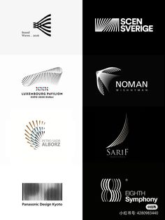 four different logos designed to look like lines