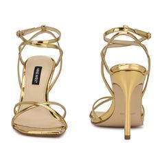 Tidle Ankle Strap Sandals - Nine West Gold Strappy Sandals Heels, Gold Strappy Shoes, Gold Heeled Sandals, Gold Strapped Heels, Simple Gold Heels, Gold Prom Heels, Bridal Heels Gold, Trend Heels, Gold Heels Wedding