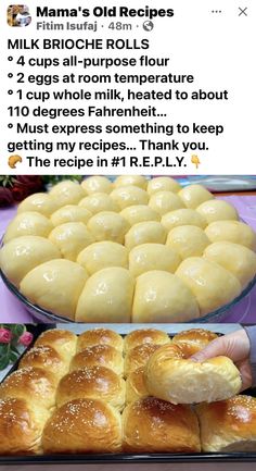 two pictures showing different types of breads and pastries on the same pan as well as instructions for how to bake them