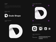 the logo for dude shape is shown in black and white, with different shapes on it