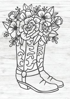 a drawing of a boot with flowers in it