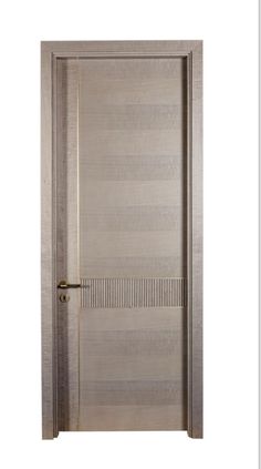 an open door with a metal handle on the front and side panels, against a white background