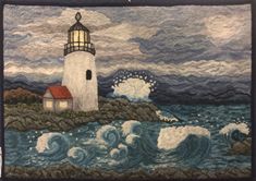 Pemaquid Light House - Small, rug hooking pattern Rug Hooking Patterns Free, Landscape Rug, Rug Hooking Patterns Primitive, Newport House, Rug Hooking Kits, Rug Hooking Designs, Honey Bee Hives, Primitive Patterns, Monks Cloth