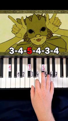 someone is playing the piano with their hand and fingers on it, which are written in numbers