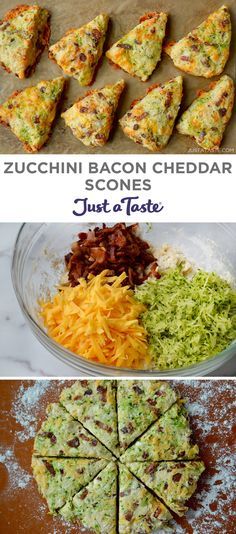 zucchini bacon cheddar scones with shredded cheese and other toppings