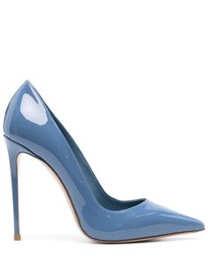 imperial blue calf leather patent finish pointed toe branded leather insole leather outsole 120mm stiletto heel Blue Stilettos, Imperial Blue, Cute Shoes Heels, Ankle Shoes, Blue Pumps, Blue Heels, Elegant Shoes, Gorgeous Shoes, Dream Shoes