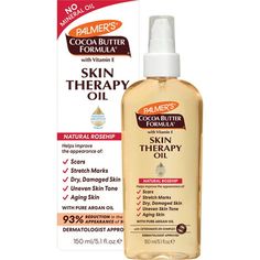 Palmer's Cocoa Butter Formula Skin Therapy Oil, Rosehip, is an advanced multi-purpose skin perfection product that can be used all over body and face. This preservative-free, phthalate free, lightweight formula contains an exclusive blend of key ingredients formulated to help improve the appearance of scars, stretch marks, dry, damaged skin, uneven skin tone, aging skin and fine lines and wrinkles. Skin looks and feels instantly soft and smooth with this unique, non-greasy, non-staining formula. Cocoa Butter Formula Skin Therapy Oil, Skin Therapy Oil, Palmer's Cocoa Butter, Oils For Scars, Pure Cocoa Butter, Counting Macros, Moisturizing Body Oil, Palmers Cocoa Butter, Cocoa Butter Formula