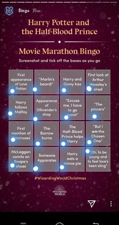 the harry potter and the half - blood prince movie marathon bingo game on an iphone