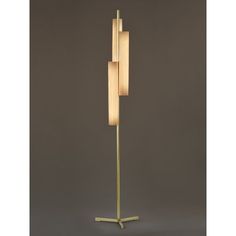 the floor lamp is made from brass and has two rectangular lights on each side, one with