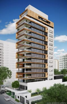 an artist's rendering of a tall building with balconies on the top