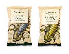 two bags of corn are shown side by side