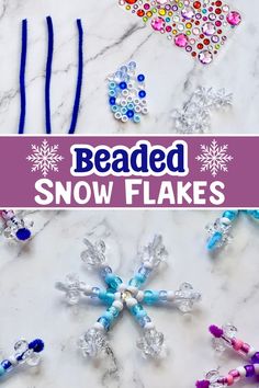 how to make snow flake craft with pipe cleaners and beads. Add a shiny rhinestone to the center for the prettiest DIY ornaments ever! Pipe Cleaner Snowflakes, Cheap Christmas Crafts, Peppermint Candy Ornaments, Easy Craft For Kids, Homemade Christmas Ornaments, Make Craft, Christmas Art Projects, Simple Snowflake