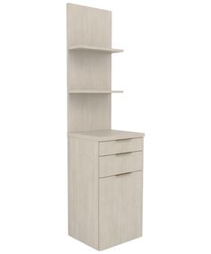 a tall bookcase with two drawers on the front and one drawer on the back