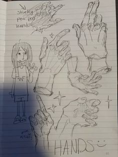 a drawing of two hands and one hand with the word hands written on it in black ink