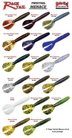 the different types of lures are shown in this image, and there is no description on