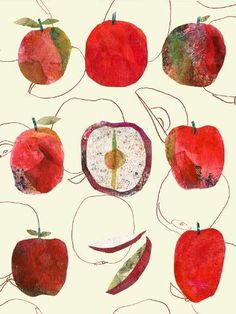 an image of apple slices and apples painted on paper