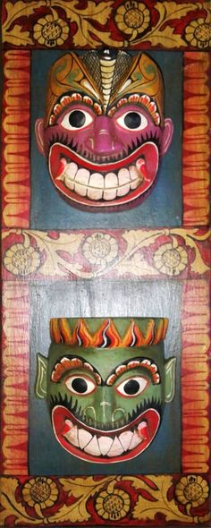 two masks with different designs on them