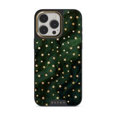 the green and gold stars pattern on this phone case is perfect for all iphones