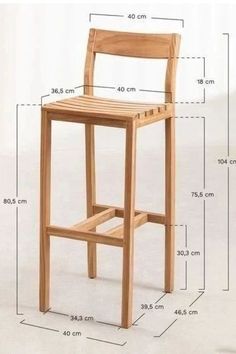 a wooden stool is shown with measurements for the seat and backrests on it