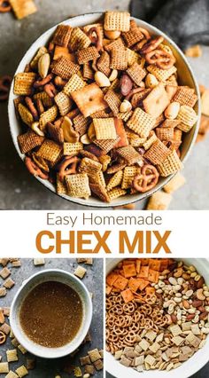 homemade chex mix in a bowl with the title above it