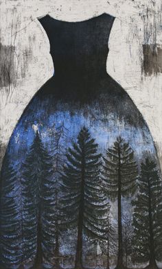 a painting of a dress with trees on it