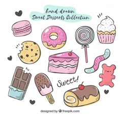 hand drawn sweet desserts collection