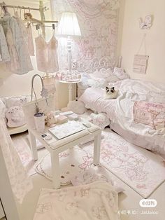 #cute #bedroom Room Decor Soft Aesthetic, Wonyoungism Bedroom, Pretty Rooms Bedrooms, Angelcore Bedroom, Cute Beds, Cute Room Aesthetic, Cute Bedrooms, Cute Rooms, Cute Bed