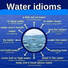 the water idioms are labeled in several different languages, including words and pictures