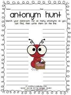 an antonum hunt for children to write their name and fill in the question