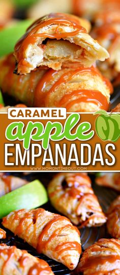 caramel apple empanadas with apples in the background