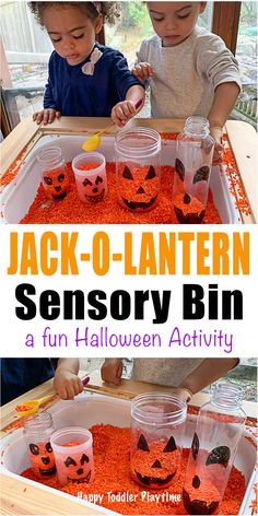 jack - o - lantern bins for toddlers to play with in the fall