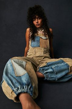 Perfectly patchwork-inspired, these stunning overalls from our We The Free collection will turn heads with every wear. **Fit:** Slouchy, bib-and-brace silhouette with exaggerated balloon legs **Features:** Patchwork detailing throughout, oversized pouch pockets, banded cinched hemlines, crisscross back straps **Why We | We The Free Bittersweet Embroidered Overalls at Free People in Green, Size: XS Embroidered Overalls, Earthy Outfits, Upcycled Fashion, Upcycle Clothes, Look Cool, Diy Fashion, Boho Outfits, Diy Clothes, Fashion Inspo Outfits