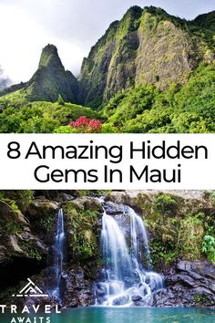 the waterfall and mountains with text overlay that reads 8 amazing hidden gems in mau