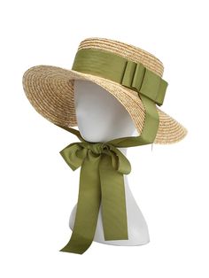 Retro Green Ribbon Raffia Sun Hat – Retro Stage - Chic Vintage Dresses and Accessories Topi Vintage, Raffia Sun Hat, Wide Brim Straw Hat, Victorian Hats, Hat Wide Brim, Boho Hat, Sequin Evening Dresses, Green Ribbon, Patchwork Dress