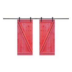 two red wooden doors with black metal bars