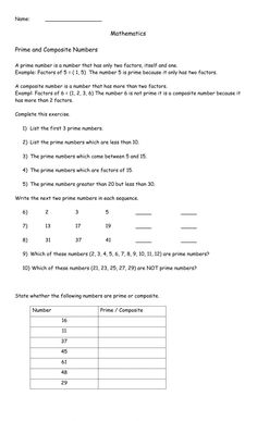 worksheet for comparing numbers from 1 to 10 in order to find the prime number