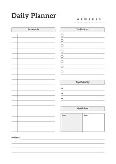 the daily planner is shown in black and white, with lines on each side of it