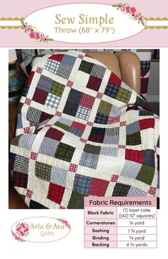 Sew Simple by Aria & Ava Quilts- pattern includes instructions for 68x79" quilt. *This is a digital pattern, we will email the pattern to you once your purchase is complete* Quilts 2023, Plaid Quilts, Quilt Scraps, Quilt Tips, Sewing Quilts, Memory Projects, Loving Father, Layer Cake Quilts, Memory Quilts