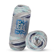 two skeins of blue and white yarn