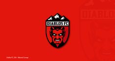 a red and black logo with the word diabols fc on it's side