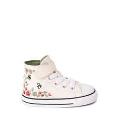 Converse Chuck Taylor All Star 1V Hi Berries And Bees Sneaker - Baby / Toddler - Natural | Journeys Kidz Baby Blue Shoes, Toddler Converse, Shoe Size Chart Kids, Baby Converse, Strawberry Baby, Girls Converse, Baby Sneakers