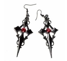 Dark Earrings, Friends Valentines Day, Goth Earrings, Punk Earrings, Friends Valentines, Gothic Earrings, Costume Jewelry Earrings, Estilo Punk, Red Gemstones