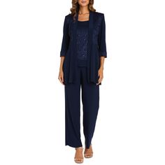 Manufacturer: R&M Richards Suggested Price: $149.00 Condition: Style Type: Pant Suit Collection: R&M Richards Sleeve Length: 3/4 Sleeve Closure: Material: 95% Polyester/5% Spandex Fabric Type: Lace Specialty: Layered P2180249-2285177The original manufacturer will not honor its Limited Warranty for this product. Lace Pantsuit, Suit Collection, Sequin Pants, Lace Pants, Pantsuits For Women, Pant Suit, Navy Lace, Dressy Outfits, Lace Embroidery