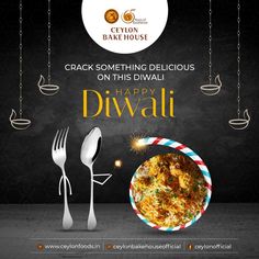 an advertisement for diwali with a plate and fork