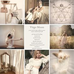 a collage of photos with various things in them and the words virgo moon